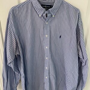 Ralph Lauren Men's Navy and White Plaid Shirt